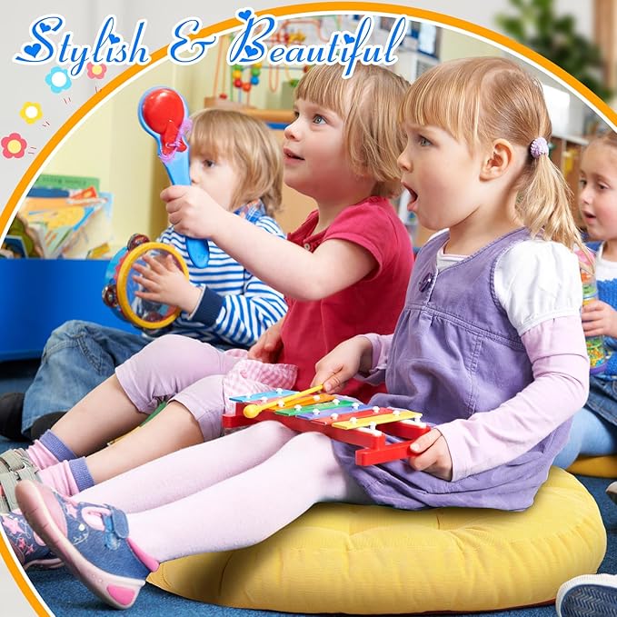 Jerify Floor Pillow Cushions Large Round Square Large Meditation Floor Pillow for Classroom Adult Meditation Picnic Party Seating Learning Daycare School(Round,Colorful,4 Pcs)