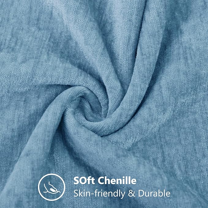 decorUhome Chenille Grey Blue Spring Euro Sham Throw Pillow Covers 22x22 Inch Set of 2, Decorative Soft Couch Pillow Covers Solid Dyed Accent Farmhouse Neutral Square Pillow Cases for Sofa