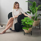 Boho Rattan Woven Stand Planter for Indoor Plant, Outdoor Tall Flower Seagrass Wicker Basket Pot Holders with Adjustable Metal Shelf(Brown)