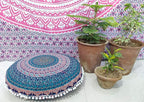 INDIAN CRAFT CASTLE 24" Brown Peacock Mandala Barmeri Large Floor Pillow Cover Cushion Meditation Seating Ottoman Throw Cover Hippie Decorative Zipped Bohemian Pouf Ottoman Pom Pom Cases 24" Round