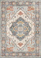 GENIMO 8x10 Area Rugs for Living Room, Machine Washable Non Slip Rugs, Low Pile Lightweight Print Rug for Bedroom, Dining Room, Home Office, Vintage Blue/Amber