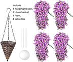 HyeFlora Artificial Fake Hanging Flowers with Basket for Outdoor Decoration,UV Resistant Faux Silk Daisy Flowers Light Fuchsia Orchid Vines in Planter Realistic Hanging Baskets for Home Porch Garden