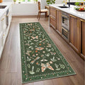 Mushroom 2x6 Runner Rug for Hallway Washable Kitchen Rugs Non Slip Low-Pile Whimsical Cottage Core Insect Bug Butterfly Funky Decor for Entryway Bathroom Bedroom Olive Green