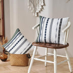 Boho Throw Pillow Covers 18 x 18 Chenille Pillow Covers Striped Square Elegant Neutral Striped Pillowcase Double Sided Pattern Soft Plush Farmhouse Home Decor for Living Room Couch Pack of 2