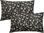 Vintage Flower Lumbar Pillow Covers 12x20 Set of 2 Rustic Old Style Cute Small Floral Black Cream Decorative Throw Pillows Outdoor PillowCase Farmhouse Linen Long Cushion Case Decor for Sofa Couch Bed