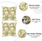 KSLIDS Vintage Green Flowers Soft Velvet Throw Pillow Covers Set of 2 Floral Plant Leaves Decorative Pillow Covers 18x18 Inch Chinoiserie Retro Pillow Case for Sofa Couch Bedroom Farmhouse Home Decor