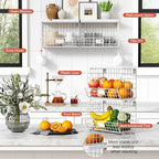 Wall Mount Bathroom Storage Basket, Fruit Produce and Vegetable Baskets for Kitchen Counter, Hanging Wire Storage Basket for Laundry Room Bedroom Closet Pantry Boys Girls Room (White)