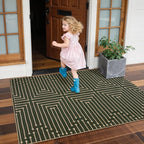 Lahome Boho 3x5 Easy Jute Rugs for Entryway, Non Slip Green Area Rug, Maze Lines Modern Washable Rugs for Bedroom, Low Pile Indoor Outdoor Carpet for Deck Porch Backyard