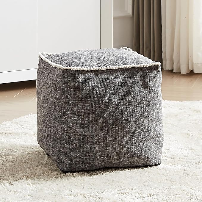 Louis Donné 45x45 Unstuffed Square Pouf Ottoman Cover Footstool for Storage Washable Small Bean Bag Cotton and Linen Fabric DIY Home Decorative Pets Friendly (Cover only)