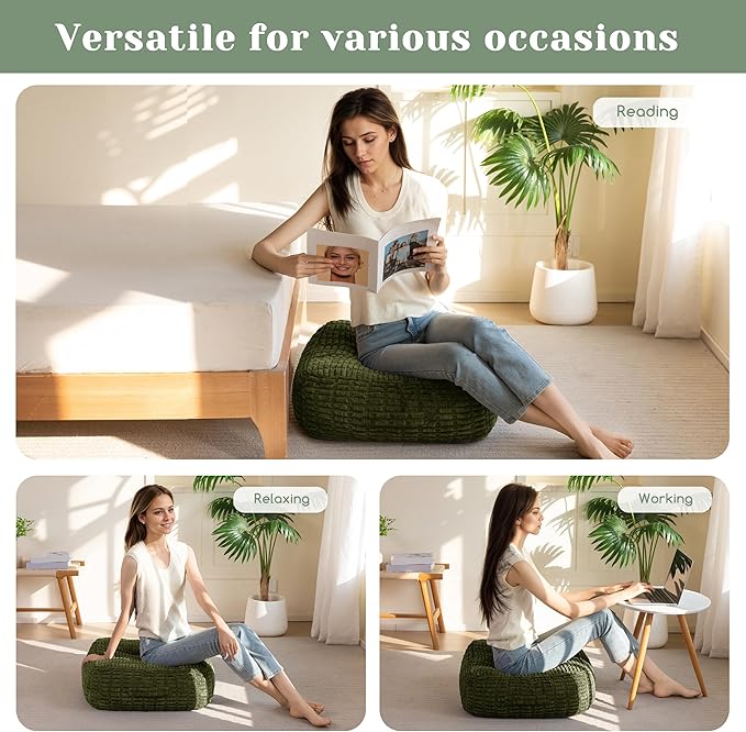 8" Washable Floor Pillow Cushion for Adults, Meditation Cushion Pillow, Removable Tufted Blended Corduroy Cover, Large Square Floor Sitting for Tatami Living Room or Yoga, 2Pack, Machine Washable