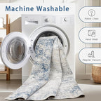 Washable Rugs 8x10 Area Rugs for Living Room,Modern Abstract Rugs for Bedroom,Large Carpets,Ultra Soft Faux Wool Retro Dining Room Rug,Non Slip&Non-Shedding Low Pile Print Rug- Blue Beige