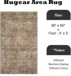 HUGEAR 3x5 Entryway Area Rug Vintage Brown Small Rug Machine Washable Door Mat Retro Floral Low Pile Carpet Vacuumable Distressed Throw Rug Entrance Kitchen Bedroom Bathroom Non Slip Lightweight