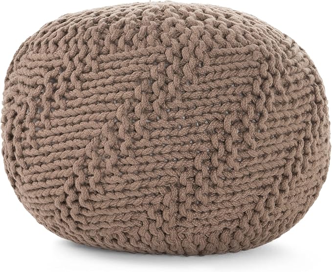 Christopher Knight Home Hazel Indoor / Outdoor Fabric Weave Pouf, Light Brown