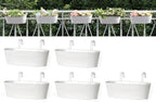 Dahey 5 Pcs Metal Iron Hanging Flower Pots for Railing Fence 15.7 Inch Hanging Bucket Pots Countryside Style Window Flower Plant Holder with Detachable Hooks for Garden Yard Home Decor, White