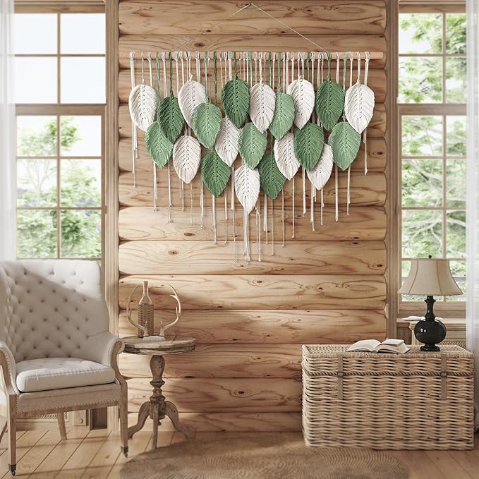 Weldomcor Large Macrame Wall Hanging, Boho Leaves Macrame Tapestry Wall Decor Handmade Woven Hanging Decor Chic Bohemian Wall Art Home Decoration for Bedroom Living Room Nursery Office 39"W x 29.5"L