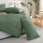 JELLYMONI Pillowcases King Size Green 2 Pack Boho Striped Bed Pillow Covers 20x40in Polyester Envelope Pillow Shams Tufted Bohemian Textured (Pillows are not Included)