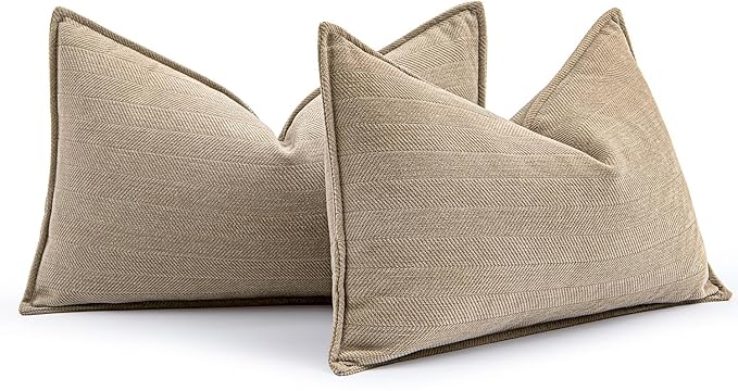 MIULEE Pack of 2 Khaki Decorative Lumbar Pillow Covers 12x20 Inch Soft Chenille Luxurious Couch Throw Pillows Farmhouse Cushion Covers with Elegant Design for Sofa Bedroom Living Room Home Decor