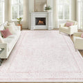 8x10 Area Rugs for Living Room: Washable Large Vintage Floral Rug Low Pile Non-Slip Boho Carpet for Bedroom Home Office Dining Room (Pink, 8'x10')