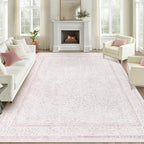 9x12 Area Rugs for Living Room: Washable Large Vintage Floral Rug Low Pile Non-Slip Boho Carpet for Bedroom Home Office Dining Room (Pink, 9'x12')