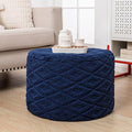 Fluffy Round Ottoman Pouf with All-in-One Foam Filling 20" x 14" Furry Ottoman Foot Rest Foot Stool for Living Room or Bedroom (Navy Blue)
