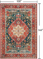 YJ.GWL Area Rugs for Living Room 9x12 Machine Washable Rugs, Non Slip Floral Vintage Rug Indoor Carpet, Stain Resistant Large Rug for Bedroom Dining Room, Orange-Red