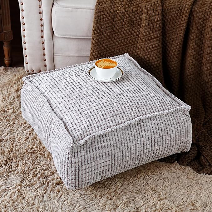 SUTAVIA Pouf Ottoman Cover Unstuffed Pouf Seat Decorative Soft Storage Bean Bag 20x20x8 Inches Square Floor Footrest for Living Room Bedroom (Light Gray, Square)