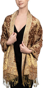 Achillea Reversible Paisley Pashmina Rave Scarf – Exotic Indian Shawls and Wraps for Evening Dresses, Festivals, All Seasons