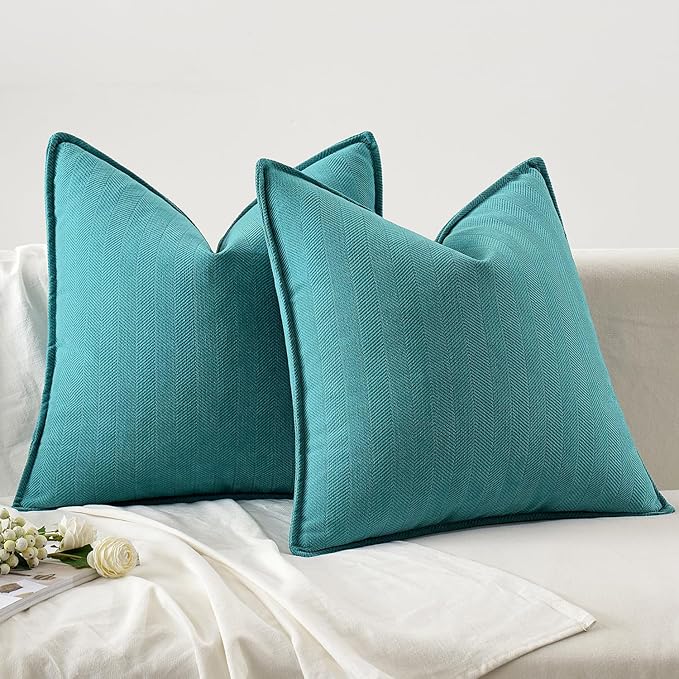 MIULEE Pack of 2 Teal Decorative Pillow Covers 24x24 Inch Soft Chenille Luxurious Couch Throw Pillows Farmhouse Cushion Covers Euro Shams with Elegant Design for Sofa Bedroom Living Room Home Decor