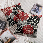 Black Red Pillow Covers 20X20 Inch Set of 2, Spring Summer Floral Dahlia Flower Cream Decorative Throw Pillow Covers Outdoor Modern Farmhouse Cushion Case for Home Couch Sofa Bed Decor
