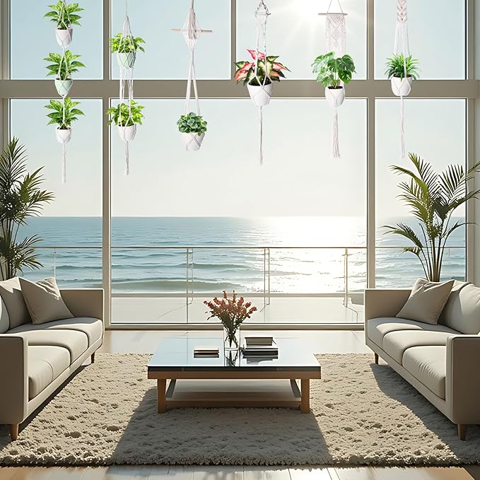 SATINIOR 12 Pcs Macrame Plant Hangers Handmade Boho Hanging Planters 12 Different Tiered Designs with 12 Hooks for Flower Pots Indoor Outdoor Decorative Wall Hanging Baskets for Home(Boho,White)