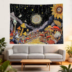 Yeoiat Tapestry Mystical Mushroom Path Tapestries Celestial Forest Tapestries Vibrant Sunflower Wall Tapestry Bedroom Dormitory Living Room Decoration 60"x44"