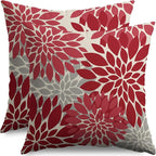 Red Christmas Pillow Covers 20X20 Inch Set of 2, Dahlia Flower Spring Summer Floral Cream Decorative Throw Pillow Covers Outdoor Modern Farmhouse Cushion Case for Home Couch Sofa Bed Decor