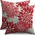 Red Christmas Pillow Covers 22X22 Inch Set of 2, Dahlia Flower Spring Summer Floral Cream Decorative Throw Pillow Covers Outdoor Modern Farmhouse Cushion Case for Home Couch Sofa Bed Decor