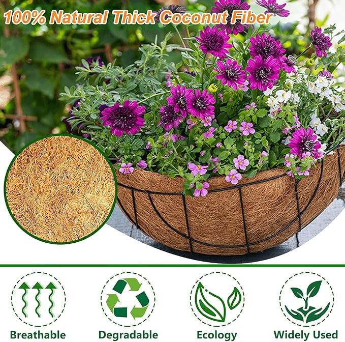Coco Liners for Planters - 2 Pack 8 Inch Round Hanging Basket Liners, 100% Natural Coconut Fiber Replacement Liners for Hanging Baskets Planters Flowers, Plants, Vegetables (8'' Pack of 2)