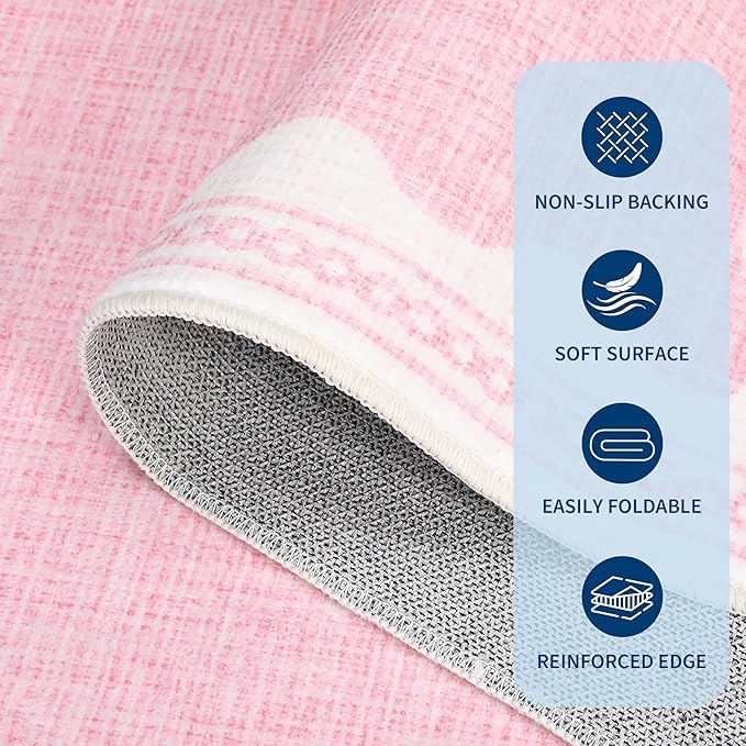 GarveeHome Door Mat Indoor Rugs for Entryway Small Rug 2x3 Washable Non-Slip Solid Pink Modern Minimalism Low-Pile Scalloped Throw Carpet for Girls Bedroom Kitchen Bathroom Entrance