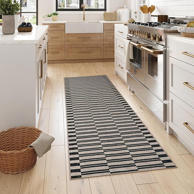 Lahome Elance Striped Easy Jute Entryway Runner, 2x6 Kitchen Mats for Floor Black Rug Runners for Hallways Non Slip Indoor Outdoor Carpet, Farmhouse Non Shedding Carpet for Laundry Porch Corridor