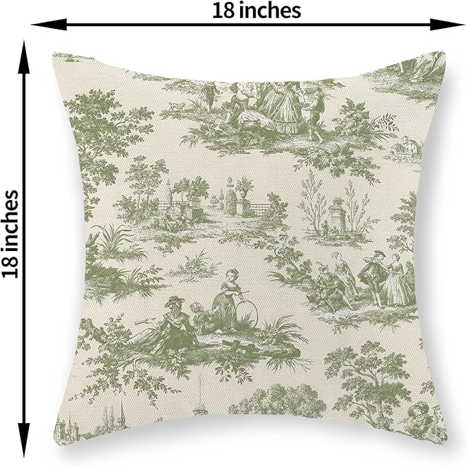 French Country Pillow Covers 18x18 Set of 2 Vintage Sage Green Throw Pillows French Country Outdoor Decorative Pillowcase Retro Rustic Linen Decor Farmhouse Cushion Case for Couch Bed Sofa