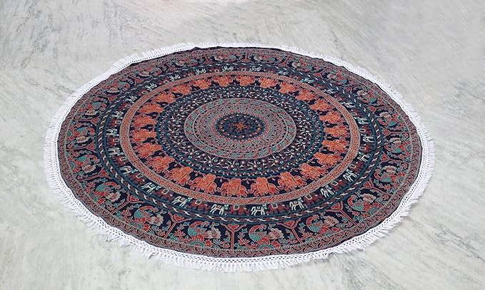 Round Beach Tapestry Turquoise Mandala Throw/Boho Hippie Beach Blanket Roundie/Indian Cotton Bohemian Large Round Table Cloth-Home Decor/Yoga Mat Meditation Picnic Rug (42", Brown)
