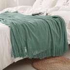 Homiest Decorative Knitted Throw Blanket with Fringe, Lightweight Acrylic Knit, Soft & Cozy Tassel Blanket for Couch, Sofa, Bed (Sage Green, 50 x 60 Inch)