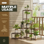 Bamworld Plant Stand Indoor Corner Plant Shelf Wood Plant Holder 13 Pots for Multiple Plants Home Decor for Gardening Gifts