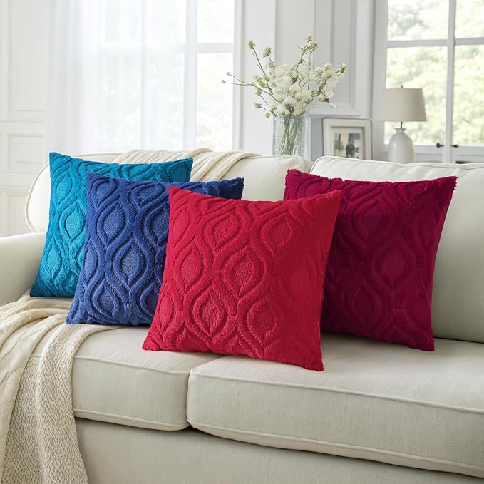 decorUhome Cozy Textured Euro Sham Throw Pillow Covers 24x24 Inch Set of 2, Soft Plush Faux Wool Navy Blue Accent Couch Pillow Covers for Modern Farmhouse Sofa Bed Living Room
