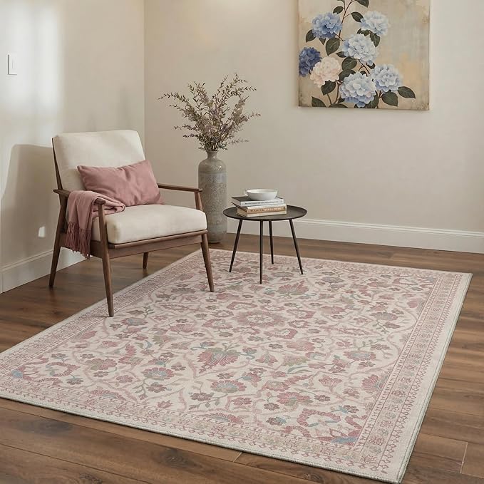 GENIMO Runner Rug 2x6 Non Slip Machine Washable Vintage Hallway Runner Rug, Low Pile Lightweight Rugs for Entryway, Hallway, Kitchen and Corridor, Dusty Rose