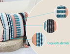 Boho Throw Pillow Covers 16x16 Aesthetic Neutral Boucle Couch Pillow Cover Rainbow Striped Decorative Accent Pillow Case for Couch Bed Sofa Farmhouse Bedroom,Modern Funky,Set of 2 Turquoise
