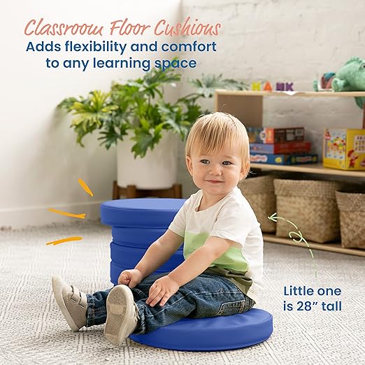 ECR4Kids SoftZone Floor Cushions, Round, Flexible Seating, Blue, 6-Piece