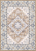 Lessymo 8 x 10 Area Rugs for Living Room- Machine Washable Area Rugs Boho Faux Wool Low Pile Area Rug for Bedroom, Floral Medallion Vintage Rugs with Non-Slip Rubber, Kid & Pet Friendly, Brown Beige