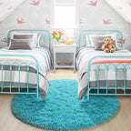 Amdrebio Blue Soft Round Rugs 4Ft for Kids Bedroom, Fluffy Circle Area Rugs for Teen Girls Boys, Cute Play Room Decor Aesthetic, Plush Shaggy Fuzzy Carpet for Nursery Classroom Preppy Dorm Playroom