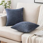 MIULEE Pack of 2 Blue Decorative Pillow Covers 24x24 Inch Soft Chenille Couch Throw Pillows Eruo Sham Farmhouse Cushion Covers for Home Decor Sofa Bedroom Living Room
