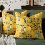 Mustard Yellow Velvet Throw Pillow Covers 16x16 Pack of 2, Vintage Floral Pillow Covers, Mid Century Flower Plant Cushion Covers for Sofa Living Room Home Decor