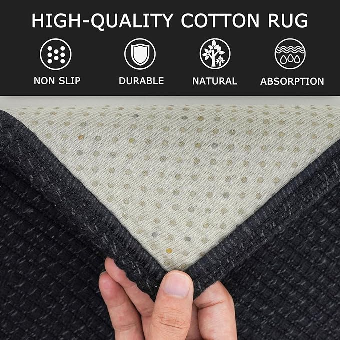 KOZYFLY Extra Long Runners for Hallways 3x20 ft Washable Kitchen Runner Non Slip Rubber Backed Hallway Rug Cotton Entryway Runner Rug Floor Carpet for Indoor Hall, Kitchen, Stair, Black/Dark Grey