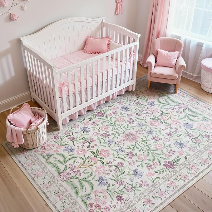 Lahome Sylvie 6x9 Purple Rugs for Bedroom, Boho Chic Machine Washable Nursery Rug, Large Non-Slip Carpet for Master Bedroom Under King Size Bed, Lounge, Dorm, Living Room Decor